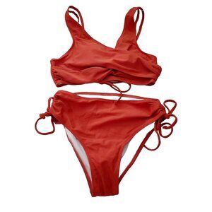 Beachsissi 2 Piece Swimsuit Burnt Orange Criss Cross Top Removable Pads Size S